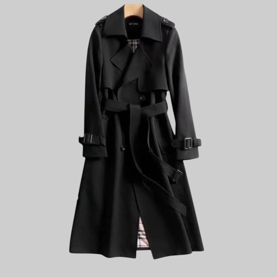 Women's Double-Breasted Long Belted Trench Coat