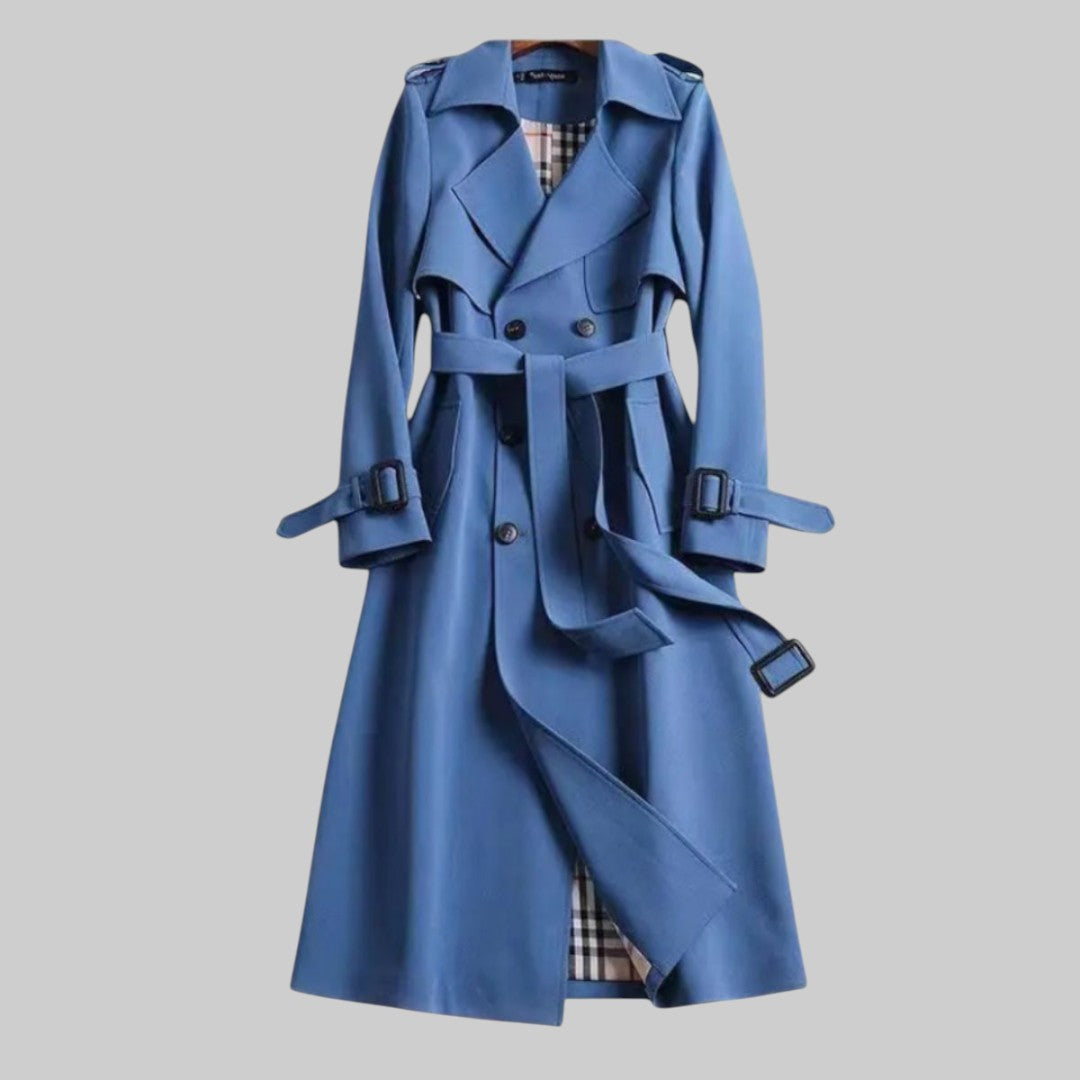 Women's Double-Breasted Long Belted Trench Coat