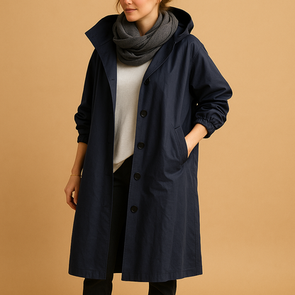 Women's Button-Front Long Hooded Casual Coat