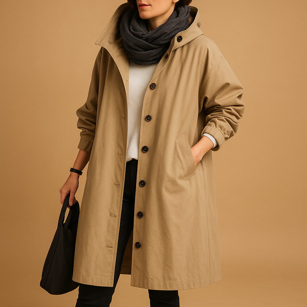 Women's Button-Front Long Hooded Casual Coat