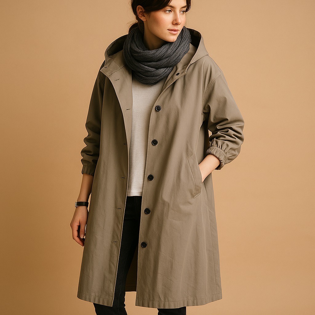 Women's Button-Front Long Hooded Casual Coat