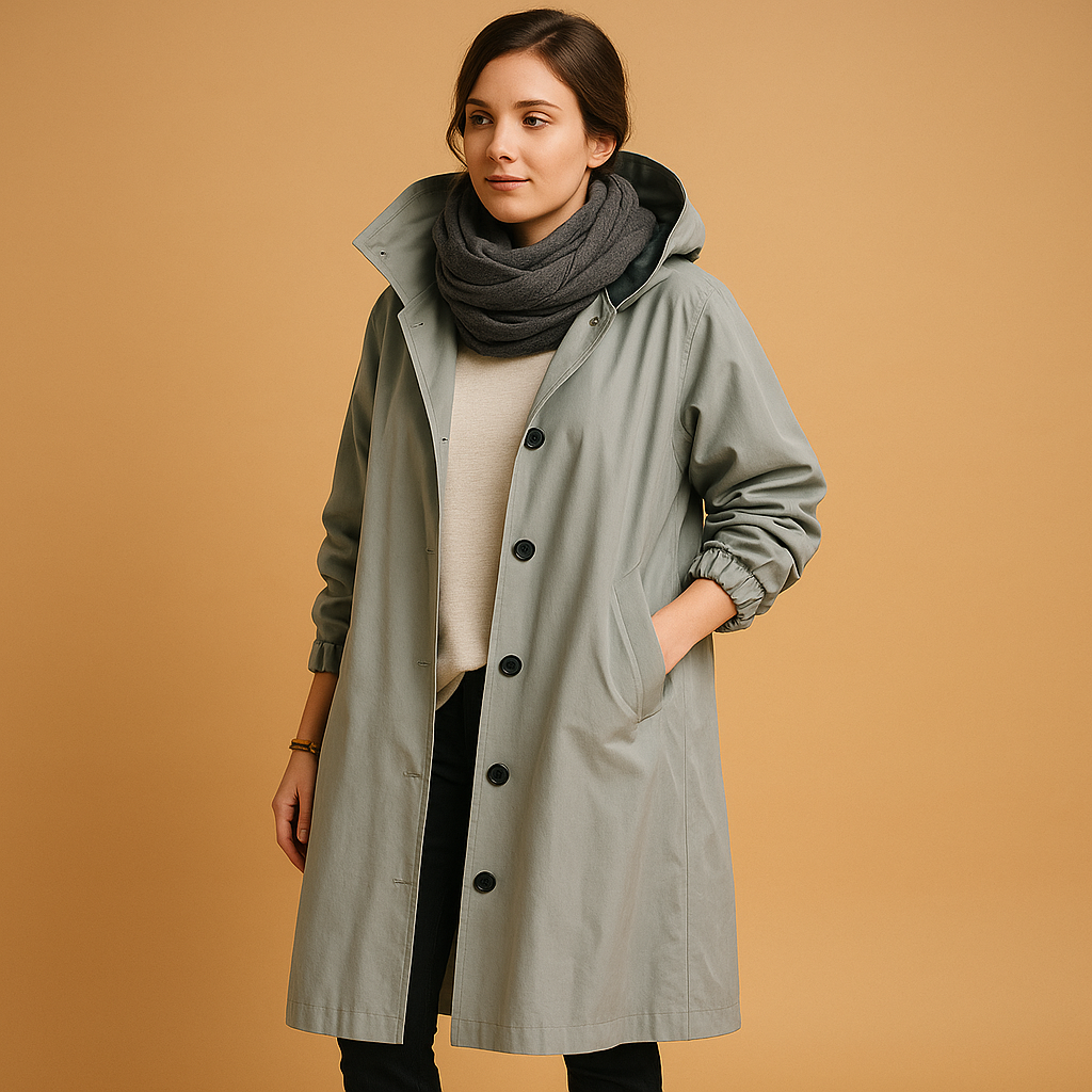 Women's Button-Front Long Hooded Casual Coat