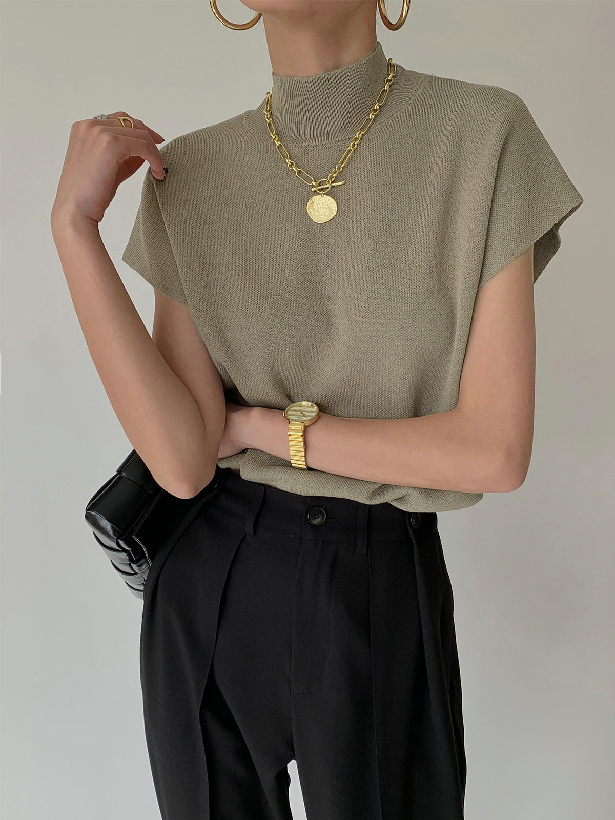 Women's Short-Sleeve Mock-Neck Casual Top