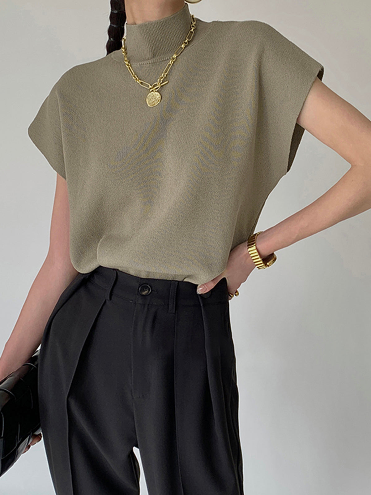 Women's Short-Sleeve Mock-Neck Casual Top