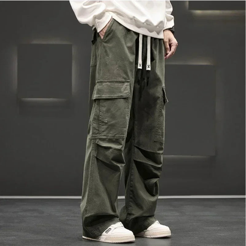 Men's Wide-Leg Cargo Pants with Utility Pockets