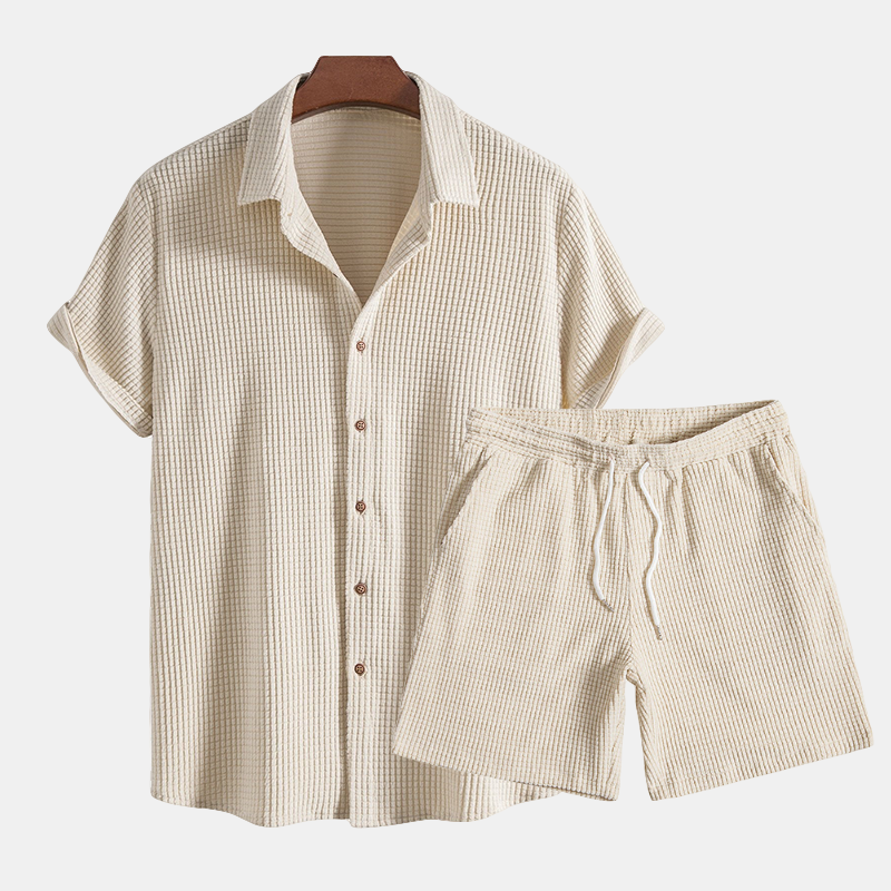 Men's Casual Short-Sleeve Shirt and Shorts Two-Piece Outfit