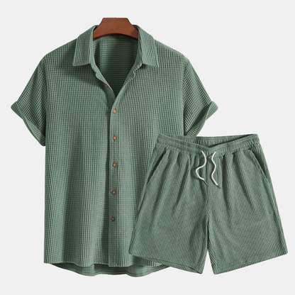 Men's Casual Short-Sleeve Shirt and Shorts Two-Piece Outfit