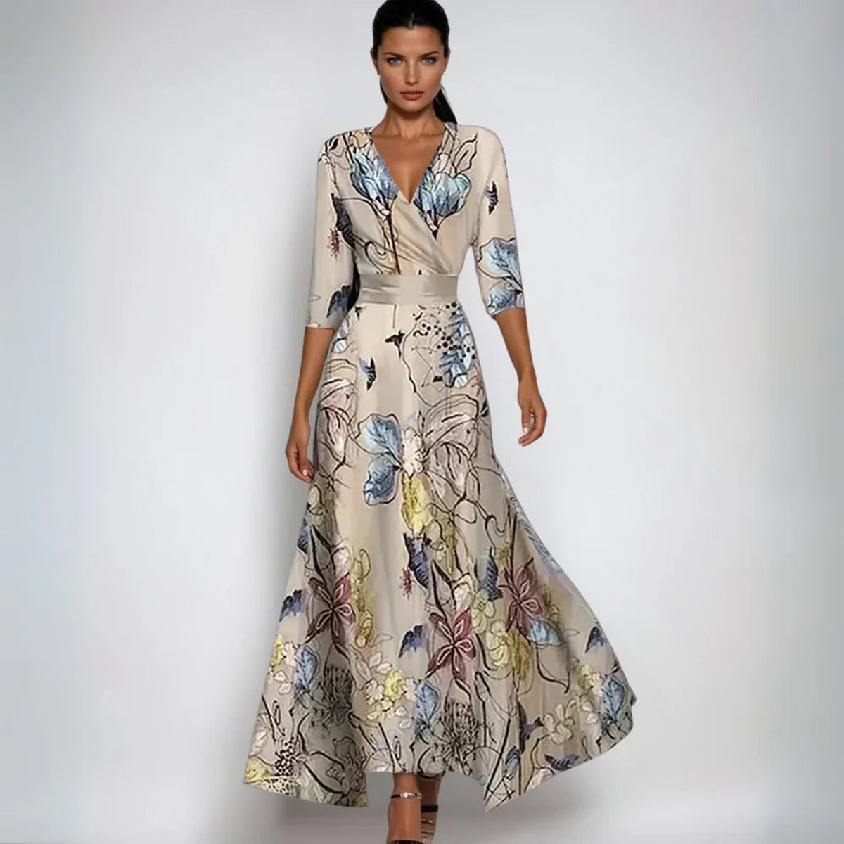 Floral Printed Wrap-Style Maxi Dress for Mother of the Bride