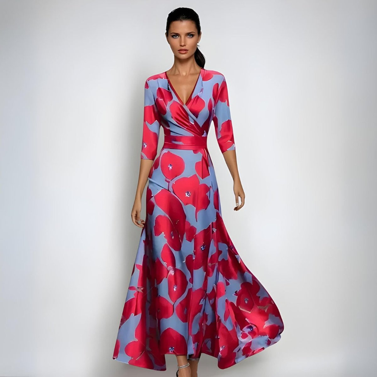 Floral Printed Wrap-Style Maxi Dress for Mother of the Bride