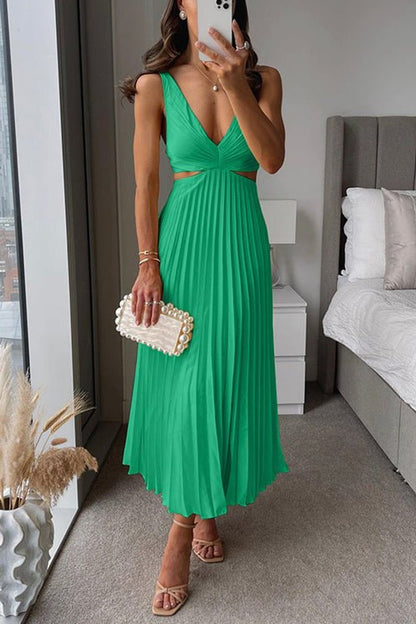 V-Neck Pleated Maxi Mother of the Bride Dress, Sleeveless