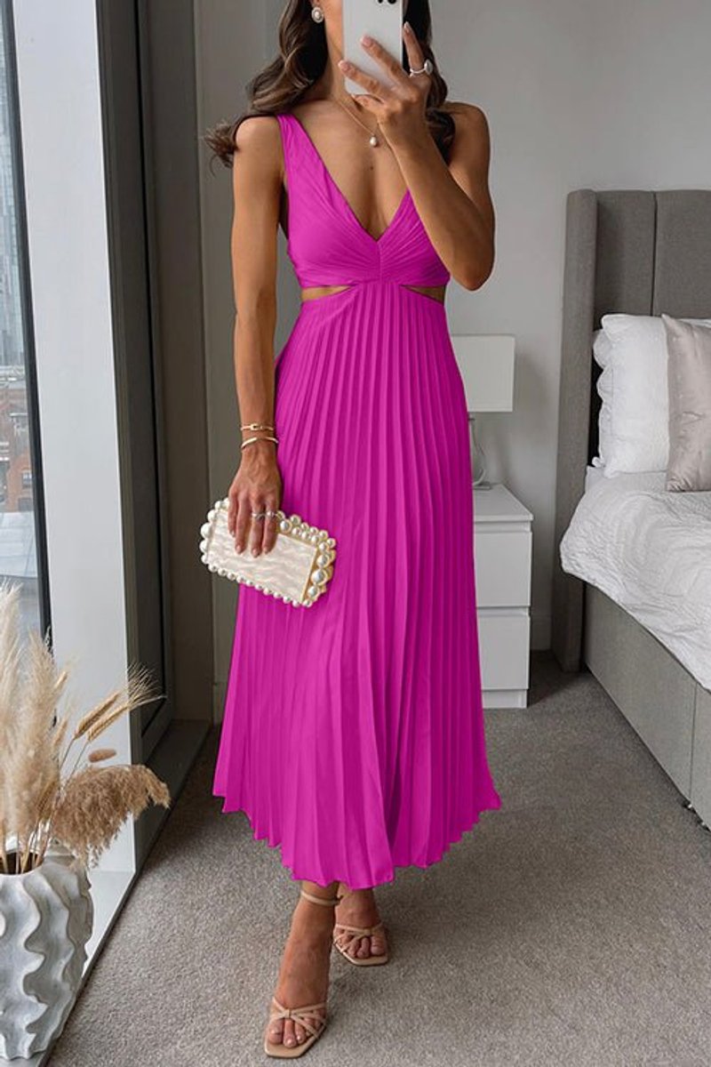 V-Neck Pleated Maxi Mother of the Bride Dress, Sleeveless