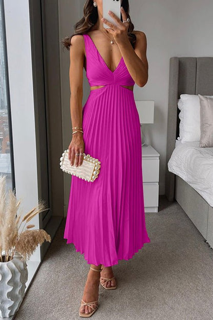 V-Neck Pleated Maxi Mother of the Bride Dress, Sleeveless
