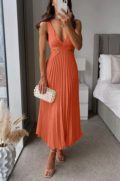 V-Neck Pleated Maxi Mother of the Bride Dress, Sleeveless