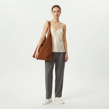 Suede Slouchy Hobo Shoulder Bag for Women