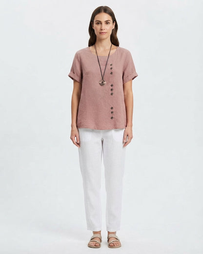 Women's Button-Accented Casual Linen Blouse
