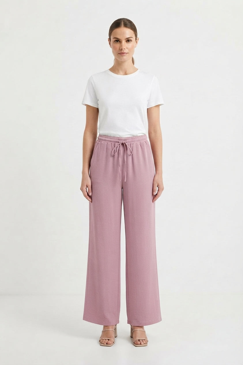 Women's Elastic Waist Palazzo Trousers with Side Pockets