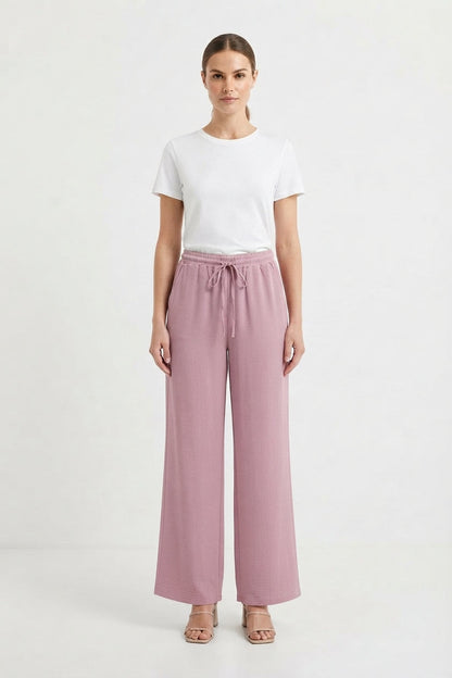 Women's Elastic Waist Palazzo Trousers with Side Pockets
