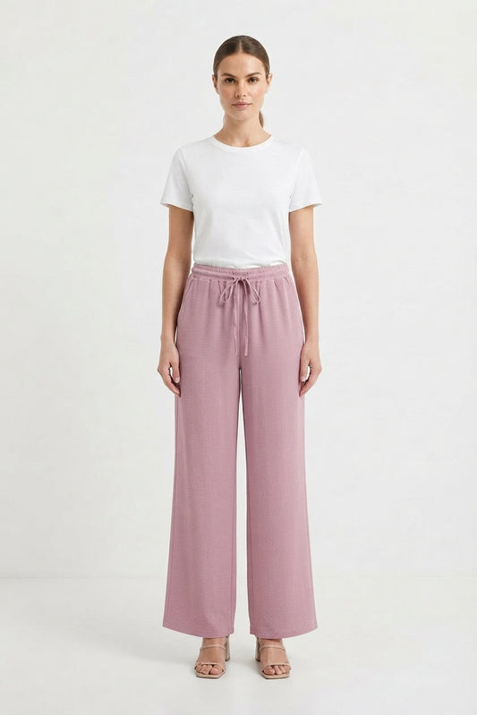 Women's Elastic Waist Palazzo Trousers with Side Pockets