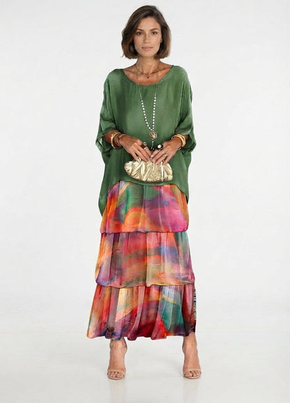 Women's Bohemian Tiered Maxi Dress with Built-In Shorts