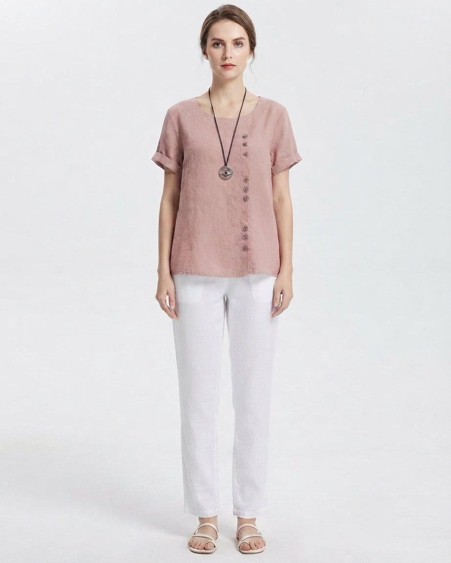 Women's Button-Accent Casual Summer Blouse