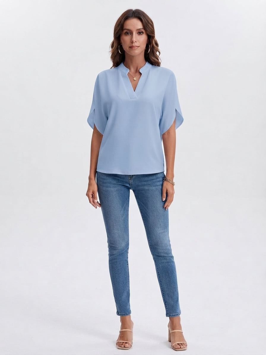 Women's Split-Sleeve Sophisticated V-Neck Blouse
