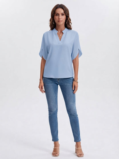 Women's Split-Sleeve Sophisticated V-Neck Blouse