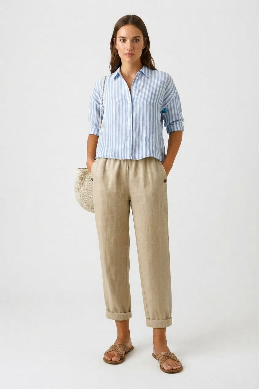 Women's Casual Cuffed Trousers with Pockets