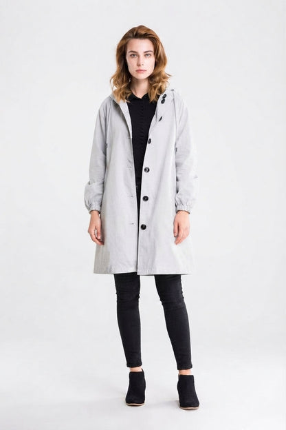 Women's Hooded Long Coat with Button Front