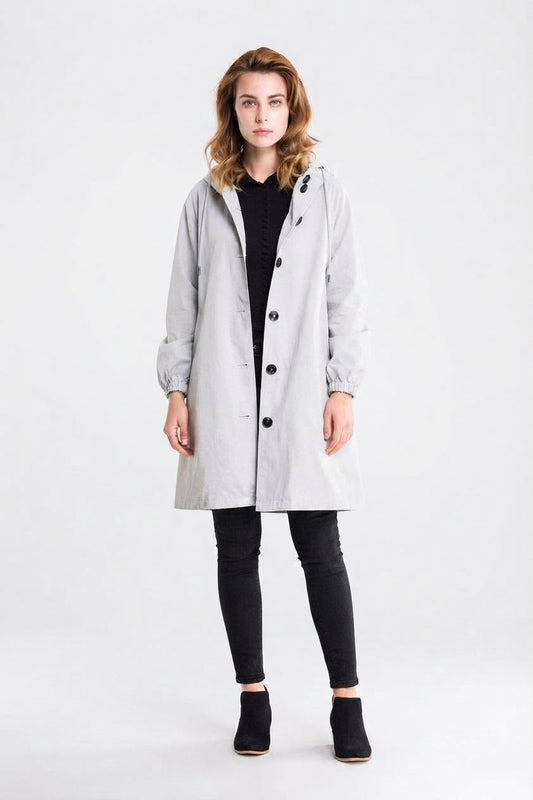 Women's Hooded Long Coat with Button Front