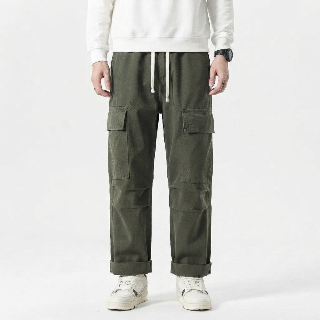 Men's Wide-Leg Cargo Pants with Utility Pockets