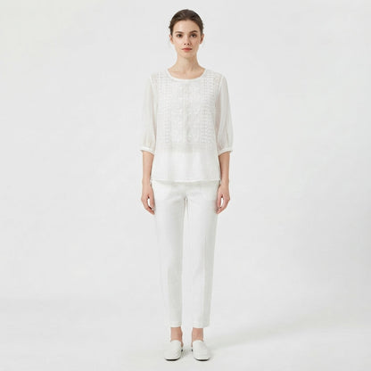 Women's Crew-Neck Embroidered Blouse