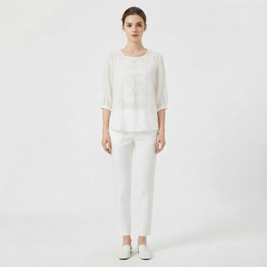 Women's Crew-Neck Embroidered Blouse