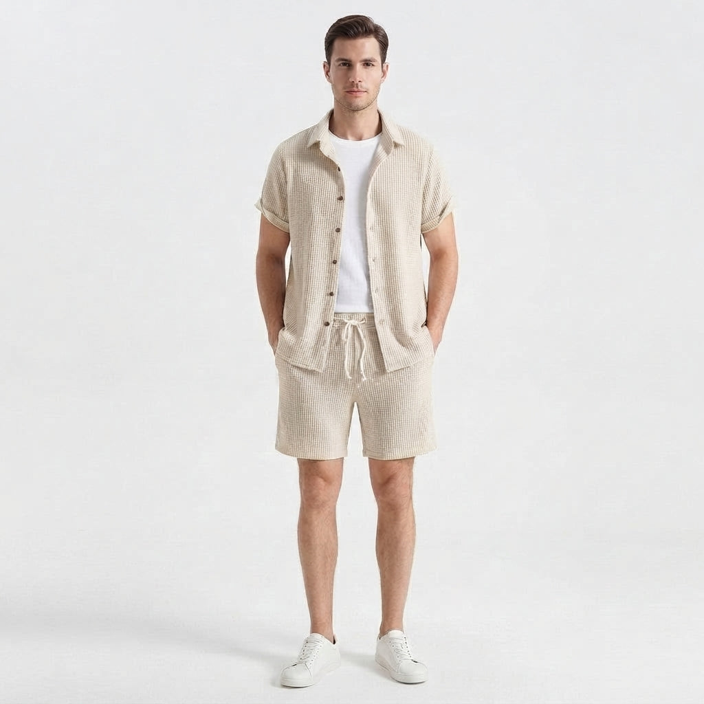Men's Casual Short-Sleeve Shirt and Shorts Two-Piece Outfit