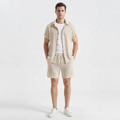 Men's Casual Short-Sleeve Shirt and Shorts Two-Piece Outfit