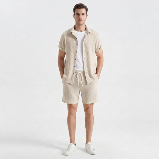 Men's Casual Short-Sleeve Shirt and Shorts Two-Piece Outfit