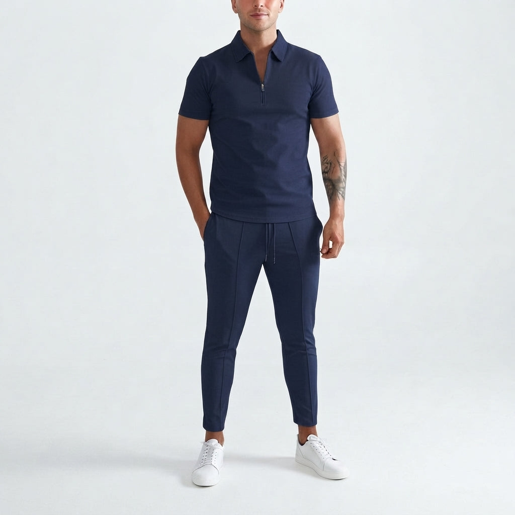 Men's Zip-Front Shirt and Pants Two-Piece Set