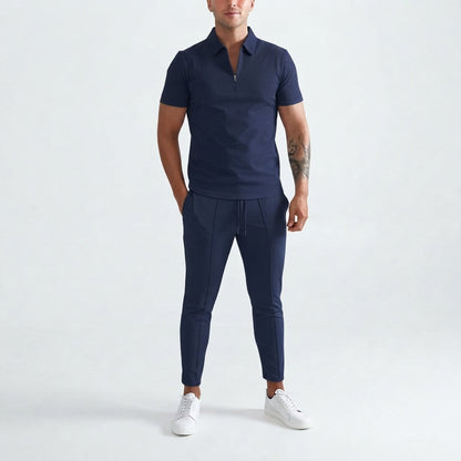 Men's Zip-Front Shirt and Pants Two-Piece Set