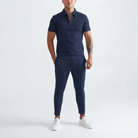 Men's Zip-Front Shirt and Pants Two-Piece Set