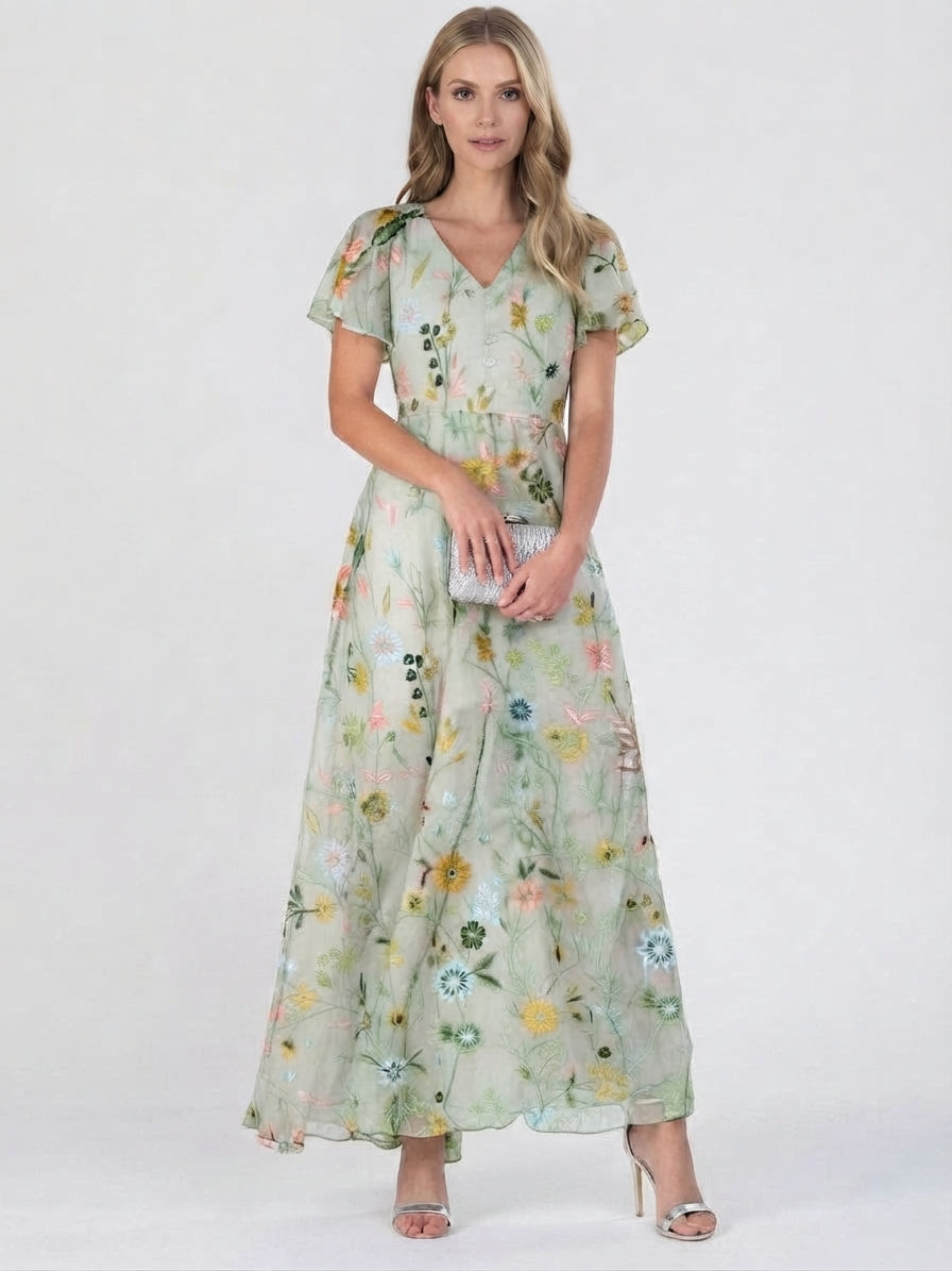 Women's V-Neck Floral Print Summer Maxi Dress