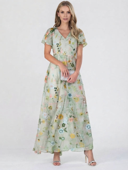 Women's V-Neck Floral Print Summer Maxi Dress