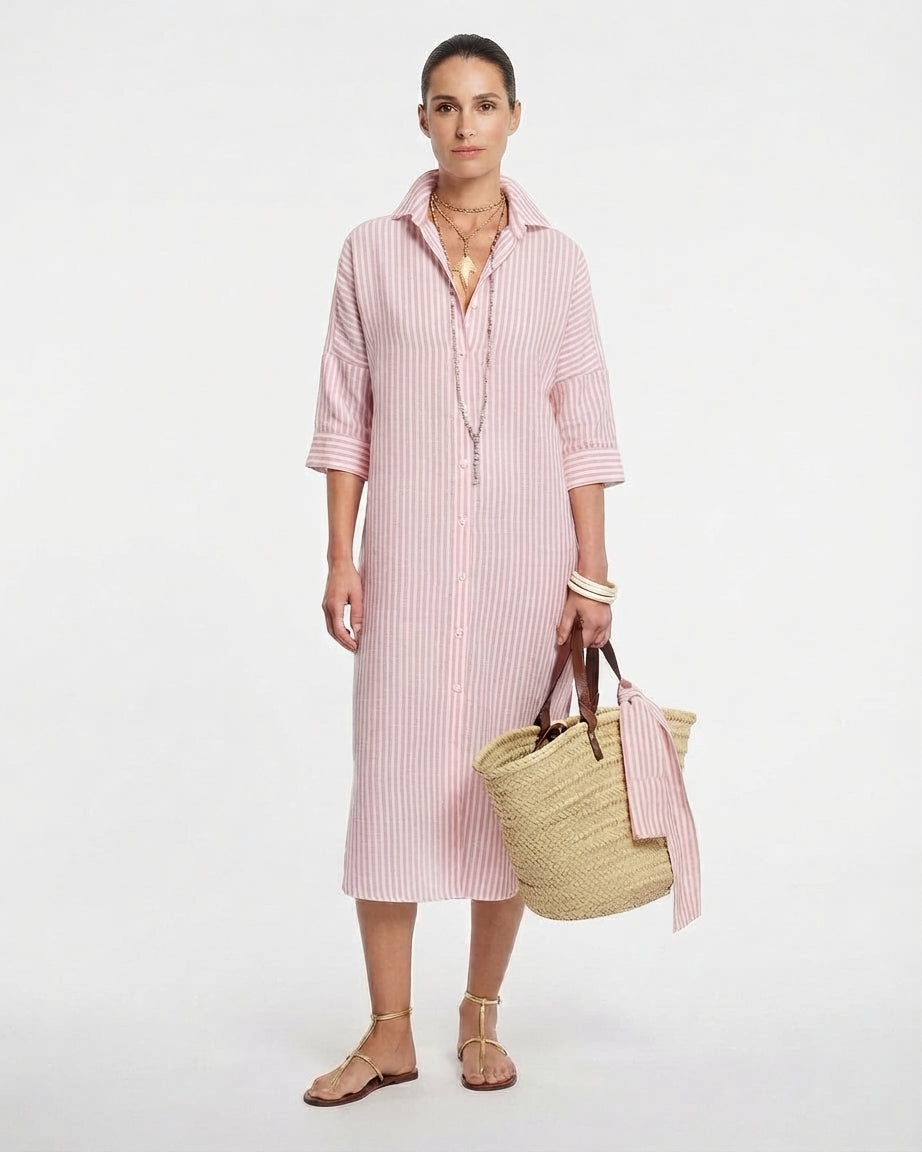 Women's Button-Front Striped Midi Shirt Dress