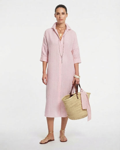 Women's Button-Front Striped Midi Shirt Dress