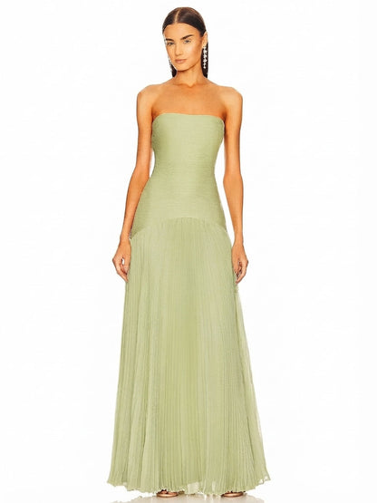 Women's Pleated Bandeau Maxi Dress for Wedding Guests