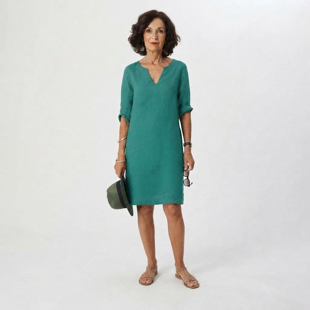Women's Plain V-Neck Knee-Length Dress