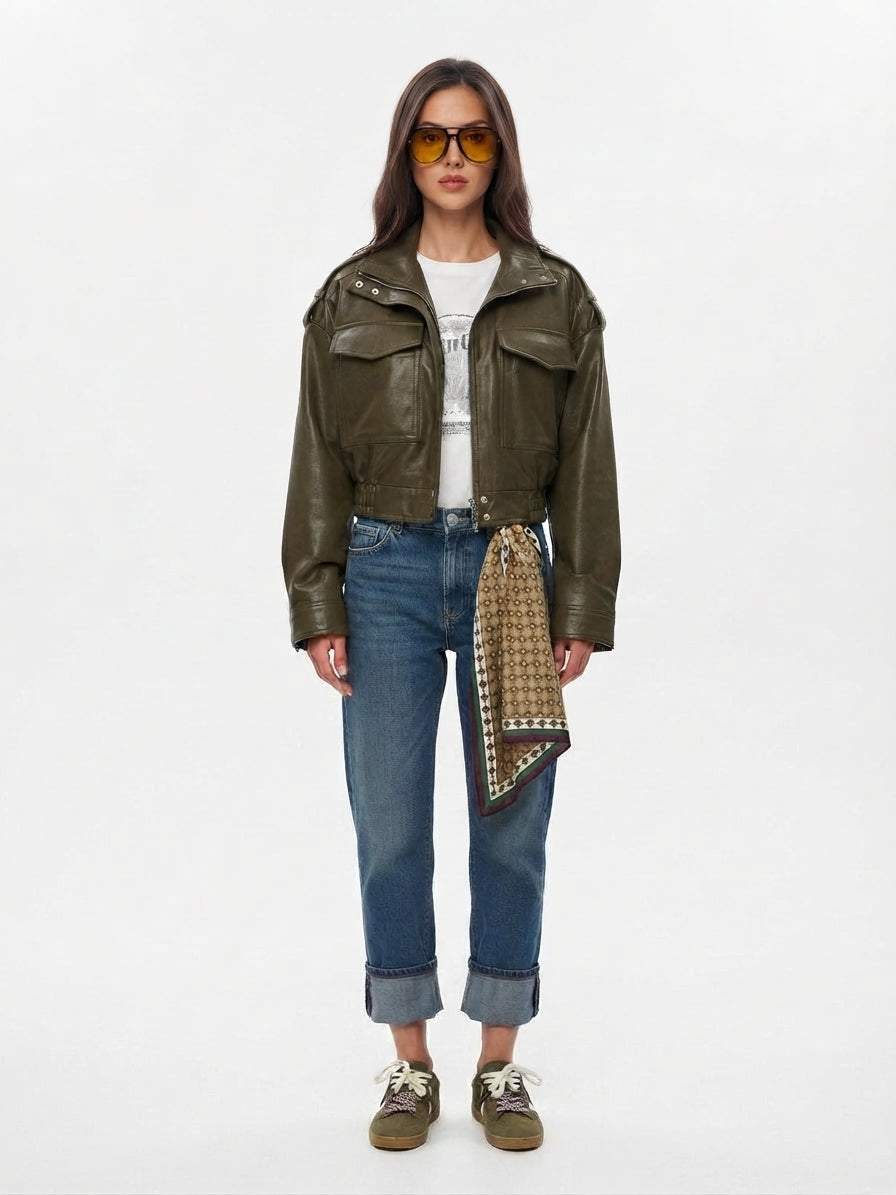 Women's Zip-Front Moto Biker Jacket