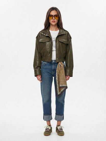 Women's Zip-Front Moto Biker Jacket