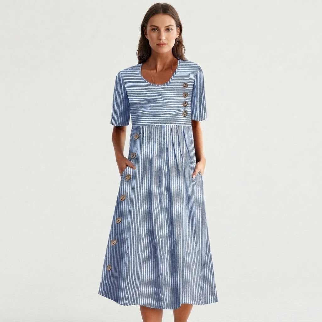 Women's Short-Sleeve Button-Accent Dress