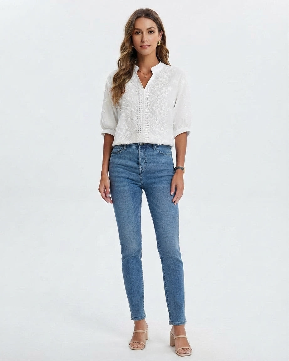 Women's Embroidered V-Neck Blouse