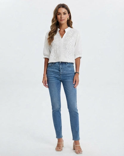 Women's Embroidered V-Neck Blouse