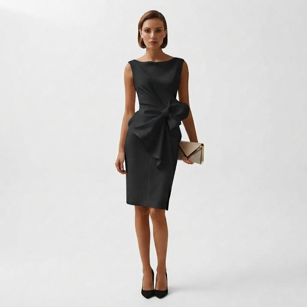 Women's Bow-Accent Sophisticated Midi Dress
